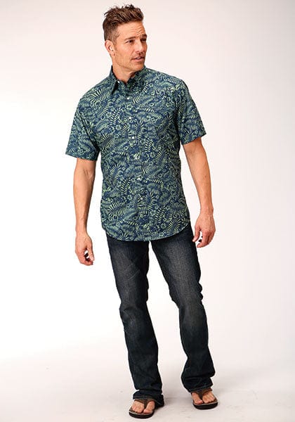 Roper Men's West Made Lucky Tropical Print Short Sleeve Snap Shirt  03-002-0064-0465 GR