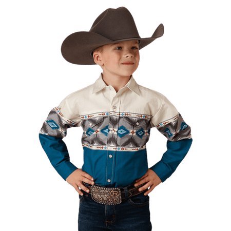 Roper Boys Aztec Border Print Long Sleeve Western Snap Shirt 03-030-04 -  Russell's Western Wear, Inc.