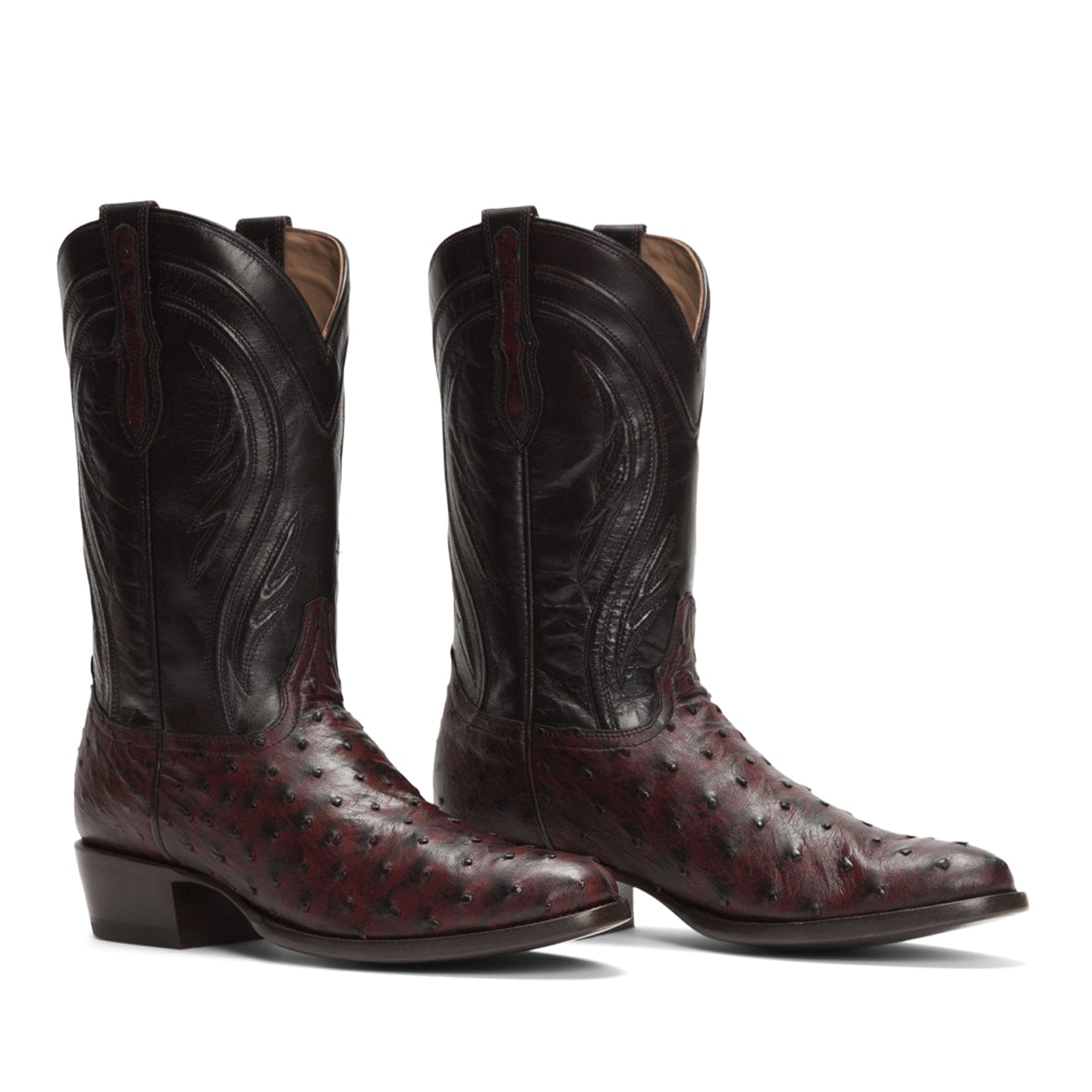 Rujo Boots Full-Quill Ostrich Black Cherry / 8 / D Rujo Boots Men's The Deacon - Limited Run Black Cherry Full-Quill Ostrich Boots