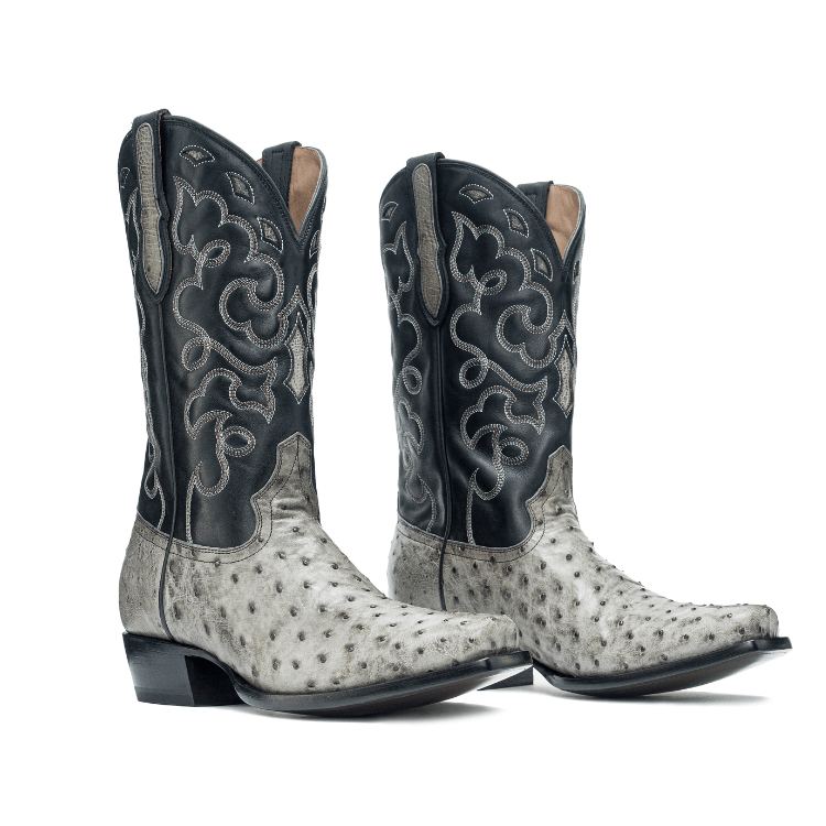 Rujo Boots Full-Quill Ostrich Gray / 8 / D Rujo Boots Men's The Gavin Gray Full-Quill Ostrich Boots