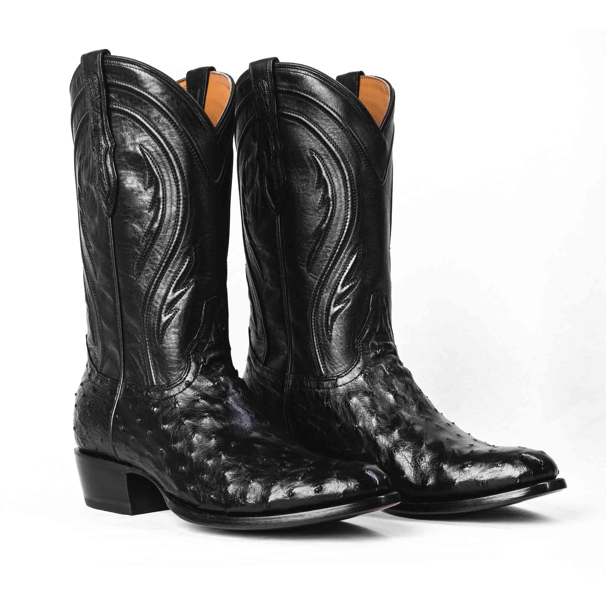 Rujo Boots Full-Quill Ostrich Obsidian / 8 / D Rujo Boots Men's The Deacon Obsidian Full-Quill Ostrich Boots