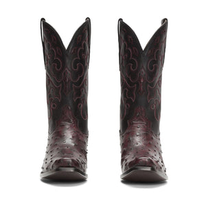 Rujo Boots Full-Quill Ostrich Rujo Boots Men's The Gavin - Limited Run Black Cherry Full-Quill Ostrich Boots