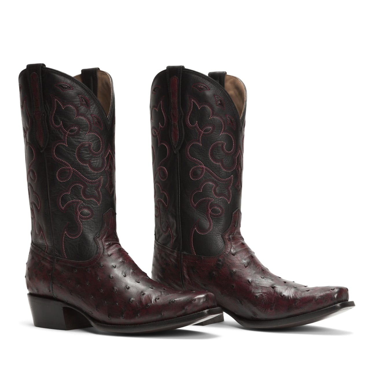 Rujo Boots Full-Quill Ostrich Rujo Boots Men's The Gavin - Limited Run Black Cherry Full-Quill Ostrich Boots