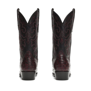 Rujo Boots Full-Quill Ostrich Rujo Boots Men's The Gavin - Limited Run Black Cherry Full-Quill Ostrich Boots