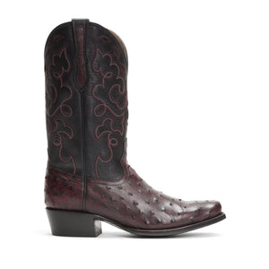 Rujo Boots Full-Quill Ostrich Rujo Boots Men's The Gavin - Limited Run Black Cherry Full-Quill Ostrich Boots