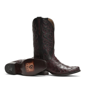 Rujo Boots Full-Quill Ostrich Rujo Boots Men's The Gavin - Limited Run Black Cherry Full-Quill Ostrich Boots