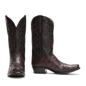 Rujo Boots Full-Quill Ostrich Rujo Boots Men's The Gavin - Limited Run Black Cherry Full-Quill Ostrich Boots