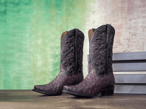 Rujo Boots Full-Quill Ostrich Rujo Boots Men's The Gavin - Limited Run Black Cherry Full-Quill Ostrich Boots