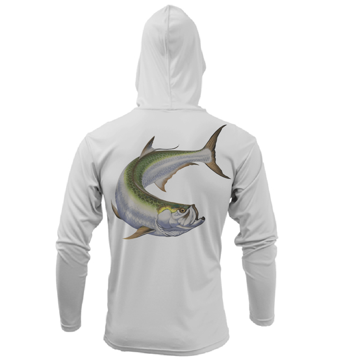 Saltwater Born Shirts M / SILVER Tarpon Springs, FL Action Tarpon Long Sleeve UPF 50+ Dry-Fit Hoodie