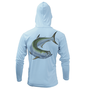 Saltwater Born Shirts S / ICE BLUE Tarpon Springs, FL Action Tarpon Long Sleeve UPF 50+ Dry-Fit Hoodie