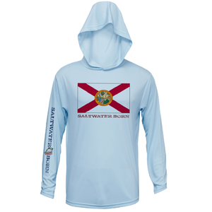 Saltwater Born UPF 50+ Hoodies S / ICE BLUE Florida Flag Long Sleeve UPF 50+ Dry-Fit Hoodie