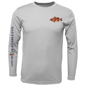 Saltwater Born UPF 50+ Long Sleeve Grouper on Chest Long Sleeve UPF 50+ Dry-Fit Shirt