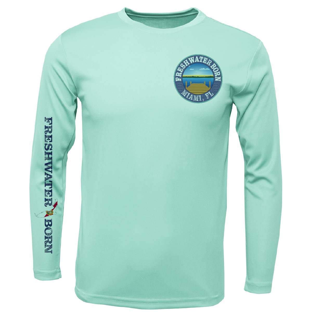 Miami, fl Freshwater Born Peacock Bass Men's Long Sleeve UPF 50+ Dry-Fit Shirt in Ice Blue | Size 3XL