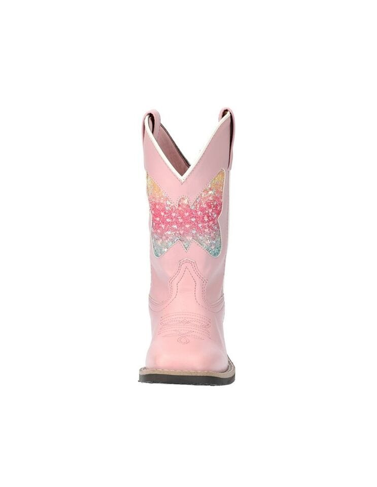 Smoky Mountain Girls Chloe Pink Butterfly Square Toe Western Boots 
