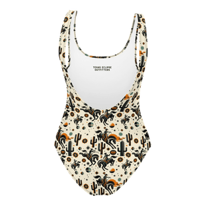 Texas Eclipse Outfitters Cosmic Rodeo: Bucking Space Bronco One-Piece Swimsuit