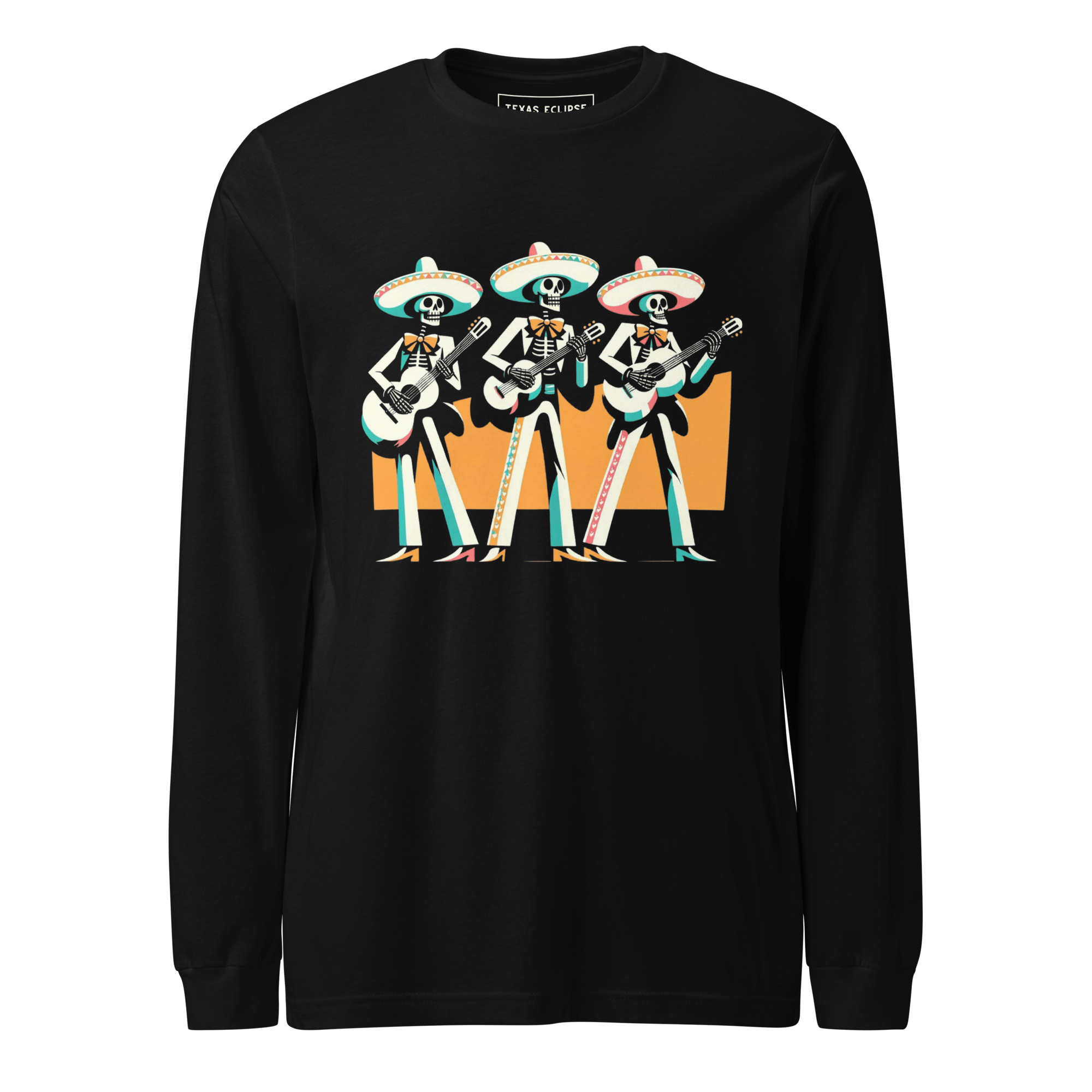 Texas Eclipse Outfitters Shirts XS Skeleton Mariachi Long Sleeve Graphic Tee