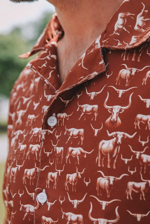 Texas Eclipse Outfitters Wild Steer: Fiery Longhorn Button-Up Shirt