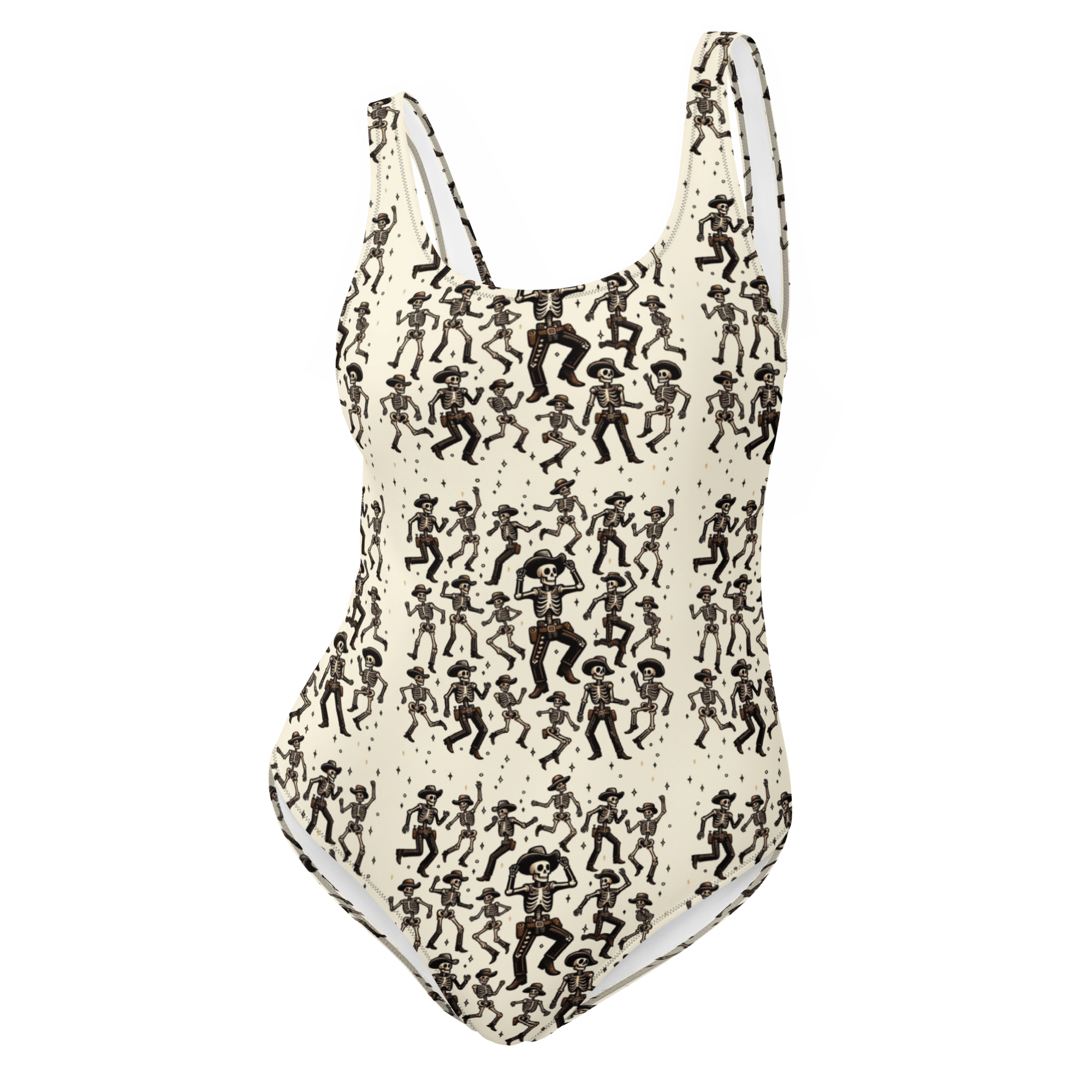 Texas Eclipse Outfitters XS Ghostly Hoedown: Dancing Cowboy Skeleton One-Piece Swimsuit