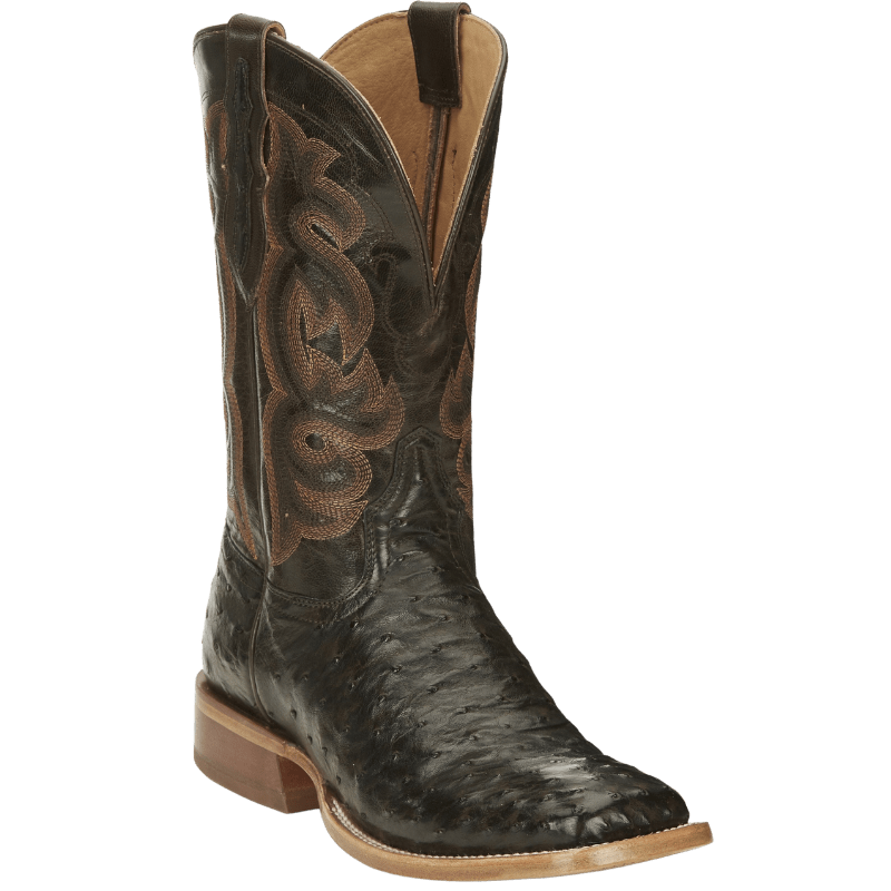 MEN'S BROWN OSTRICH QUILL LEATHER WESTERN RODEO EXOTIC COWBOY SQUARE TOE  BOTAS 