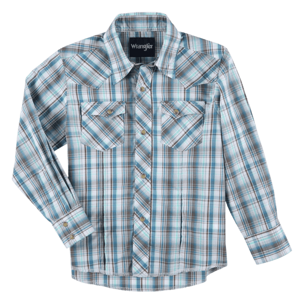 Wrangler Boy's Long Sleeve Fashion Plaid Western Snap Shirt 112324657