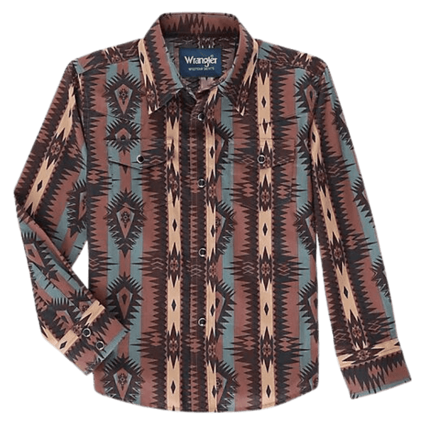 Wrangler Boys Checotah Chocolate Brown Long Sleeve Western Snap Shirt  112337430