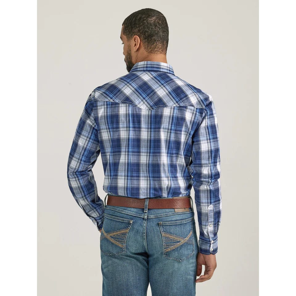 Wrangler MACW20B Mens Performance Long Sleeve Shirt Plaid Blue