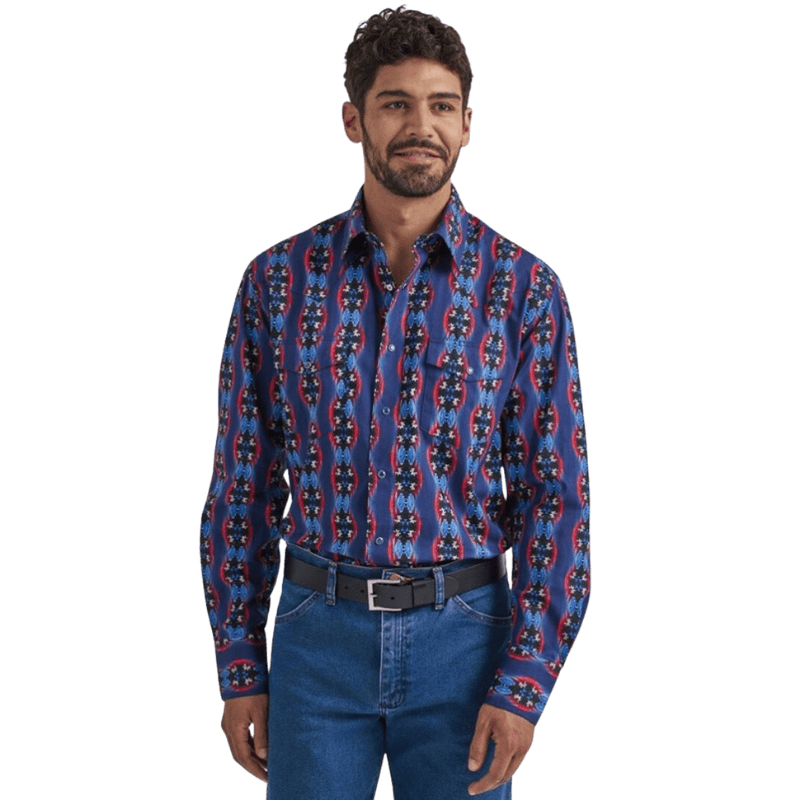 Wrangler Men s Checotah Geo Print Long Sleeve Western Snap Shirt