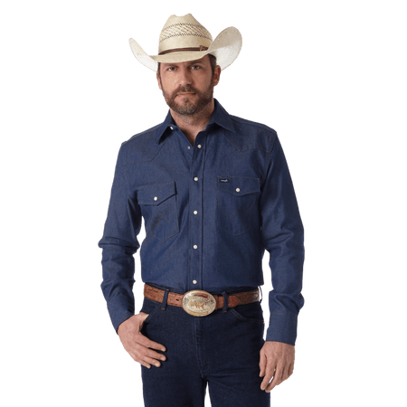 Wrangler Men's Cowboy Cut Blue Firm Finish Long Sleeve Western