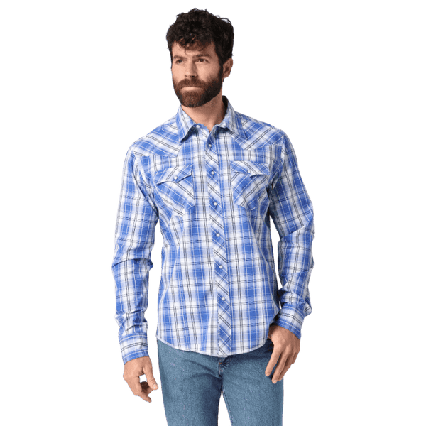 Wrangler Men's Dazzling Blue Long Sleeve Fashion Western Snap