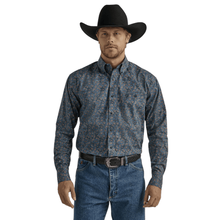 Wrangler Men's George Strait Navy Paisley Long Sleeve Button