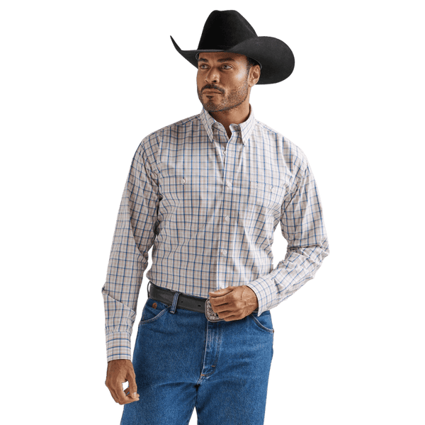 Wrangler Men's George Strait Orange Peel Madras Two Pocket Plaid Long  Sleeve Western Shirt 112327839