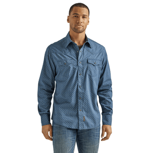 WRANGLER JEANS Shirts Wrangler Men's Retro Premium Blue Flower Chain Long Sleeve Snap Shirt 112338158