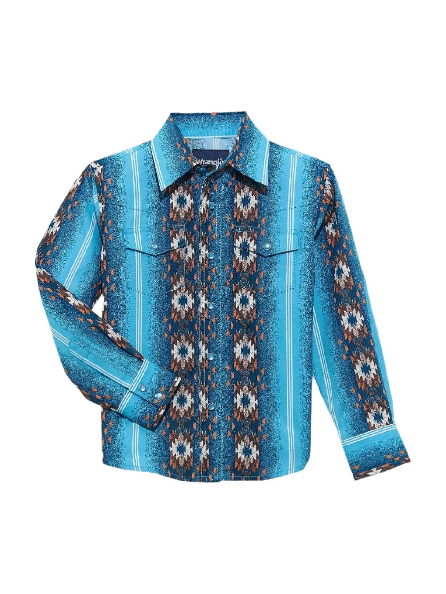 WRANGLER Shirts Wrangler Boy's Sea Salt Blue Checotah Long Sleeve Western Snap Shirt 112365829