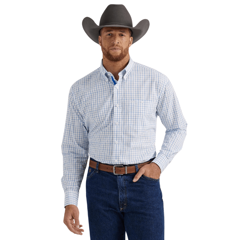 Wrangler Men's George Strait Check White Long Sleeve Button Down Shirt -  Russell's Western Wear