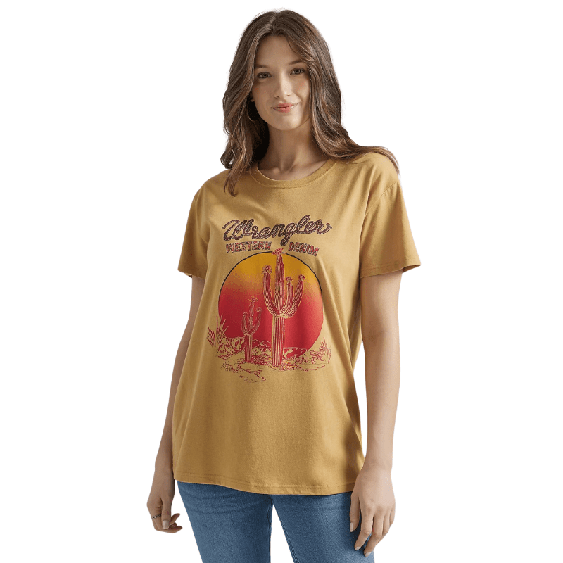 Wrangler Women s Pale Gold Short Sleeve Western Graphic T Shirt 112347 Russell s Western Wear Inc