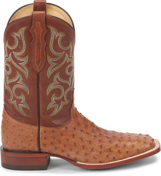 Men’s Rustic Cognac Ostrich Leather Boots with Brown Shaft 9.5