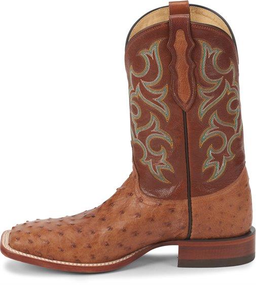 Men’s Rustic Cognac Ostrich Leather Boots with Brown Shaft 9.5