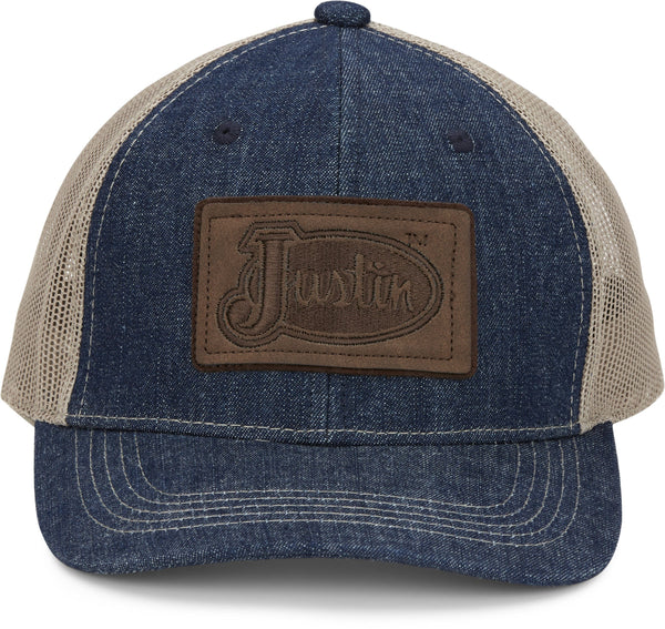 Justin Men's Faux Leather Logo Patch Denim Ball Cap JCBC732