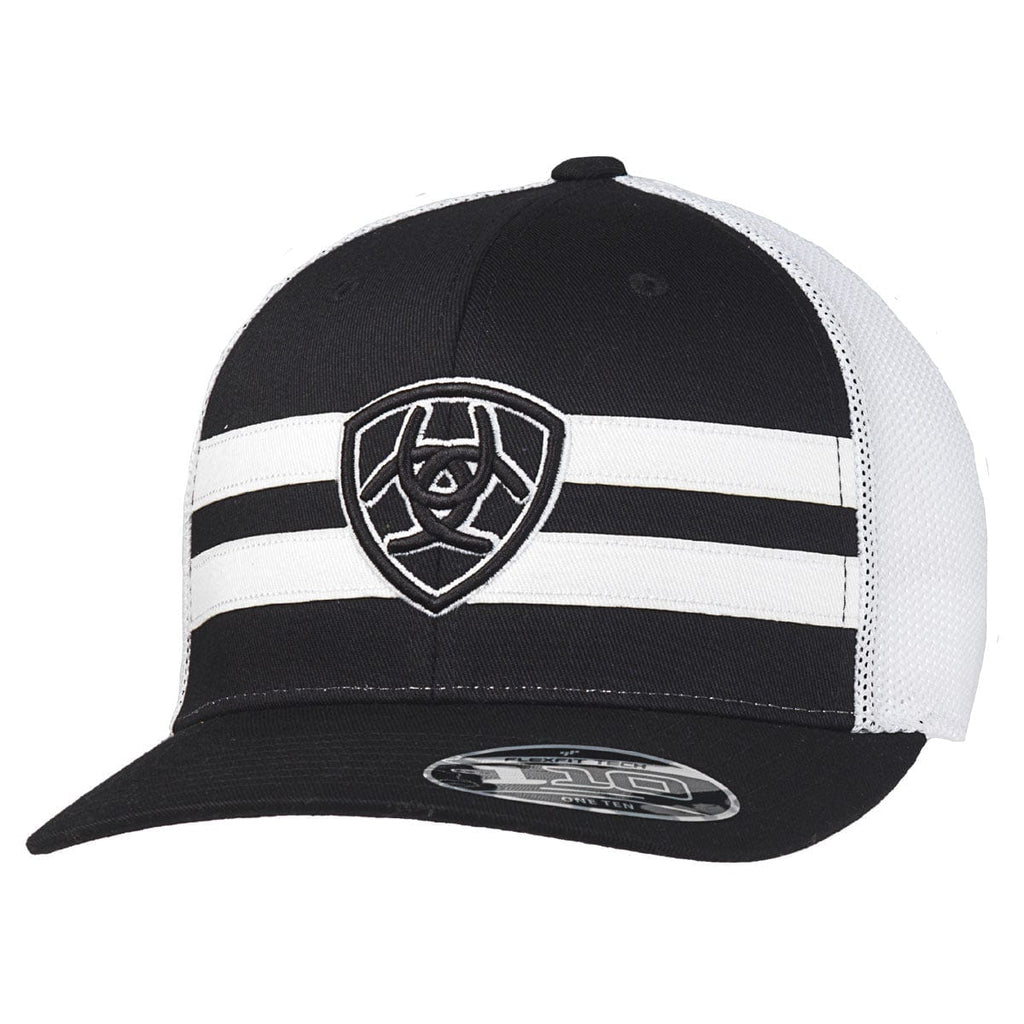 Ariat Men's Black/White Striped Shield Logo Snapback Cap