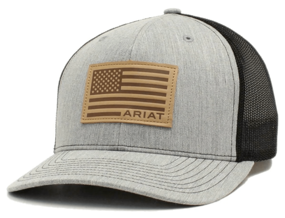 M&F WESTERN Hats Ariat Men's USA Flag Patch Grey/Black Trucker Ball Cap A300015906