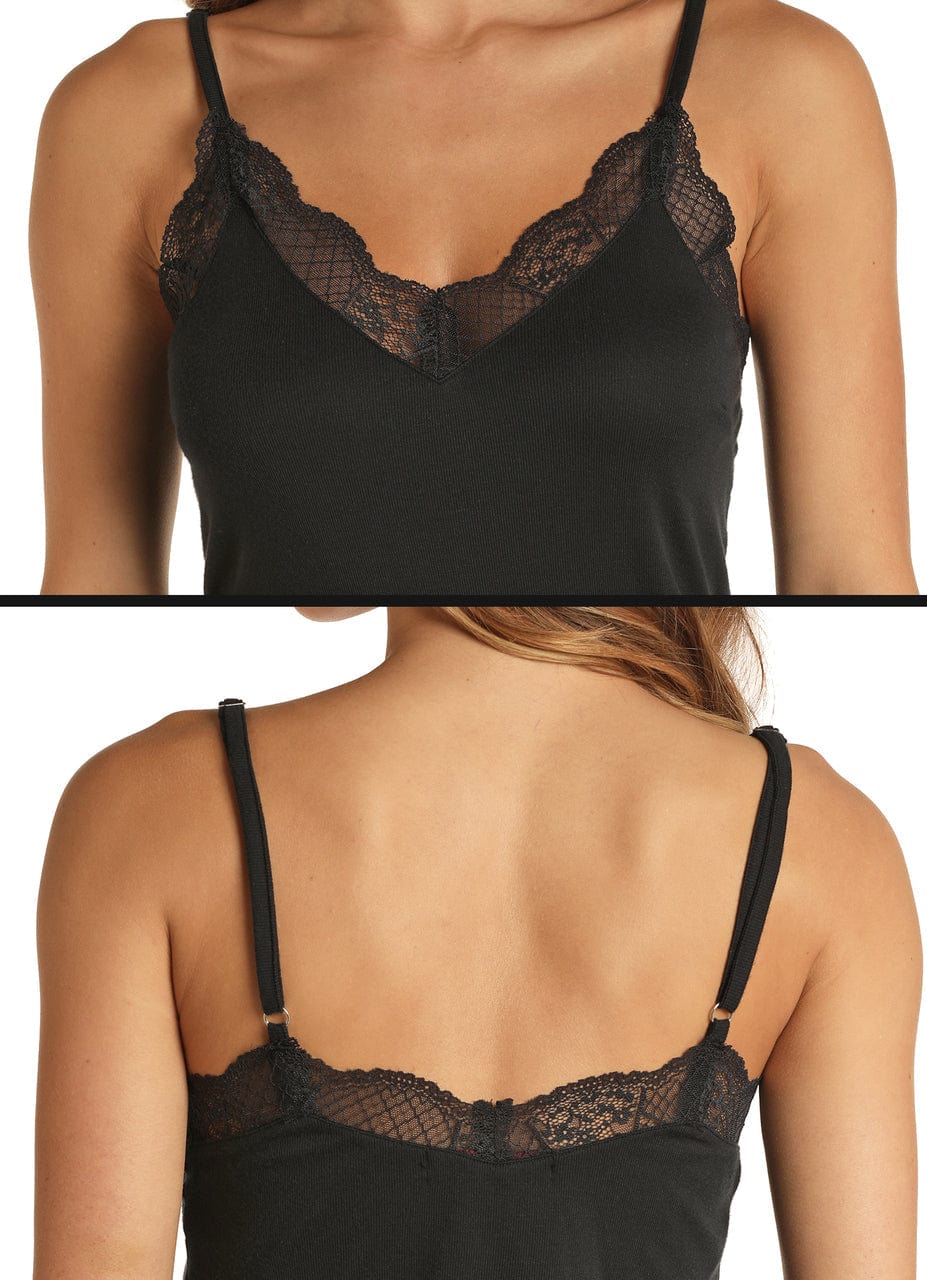 Rock & Roll Cowgirl Women's Black Lace Trimmed Camisole 49-8442
