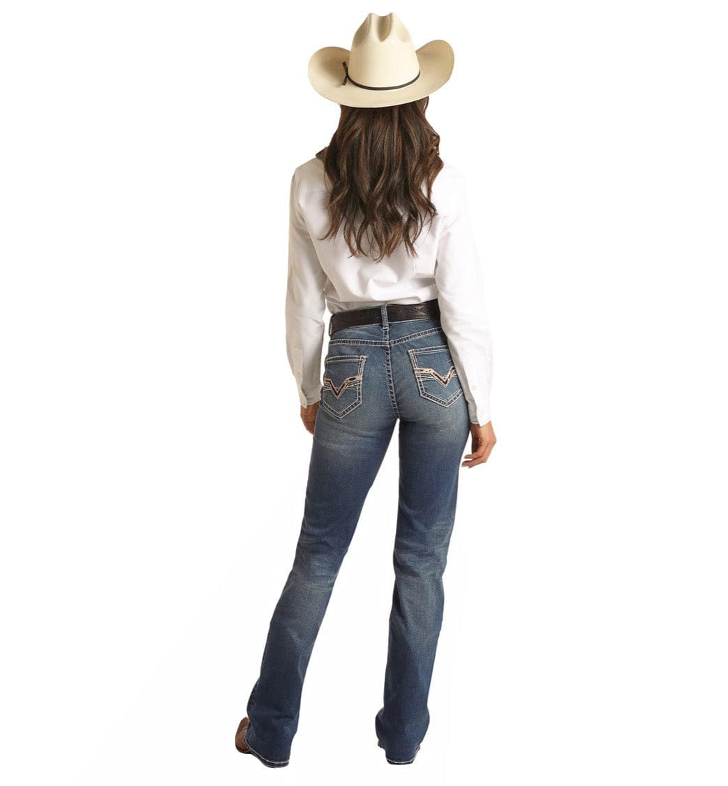 Rock & Roll Cowgirl Women's Mid Rise Bootcut Riding Jeans