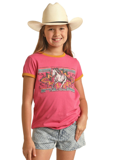 Rock & Roll Cowgirl Girls Hot Pink Horse Short Sleeve Graphic Tee RRGT - Russell's  Western Wear, Inc.