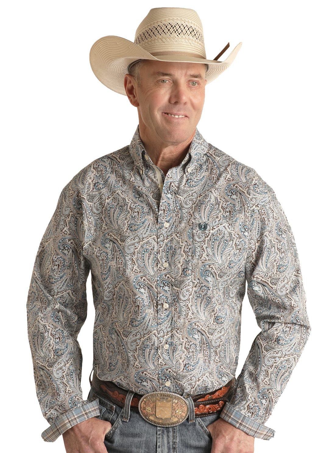 PANHANDLE SLIM Shirts Panhandle Men's Paisley Print Long Sleeve Western Shirt RSMSODRZDF