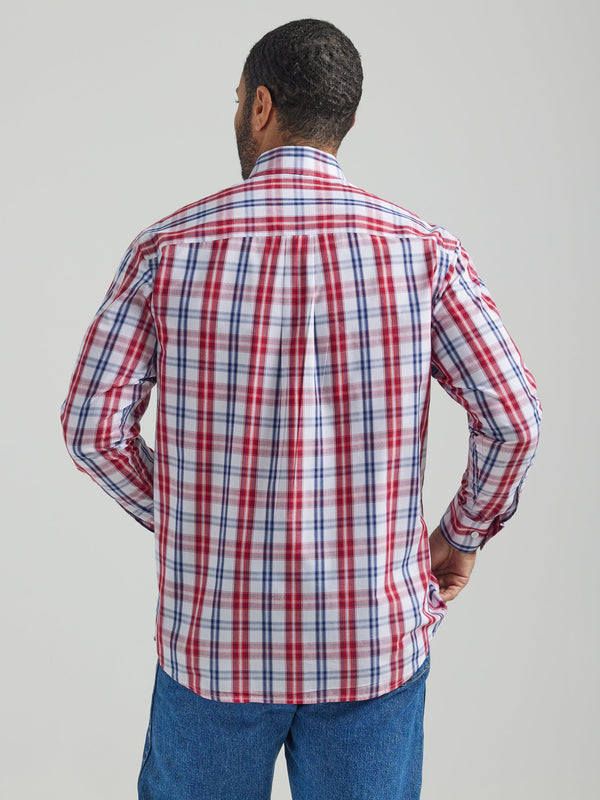 Wrangler Men's Classic Red/White/Blue Plaid Long Sleeve Western Shirt  112324792