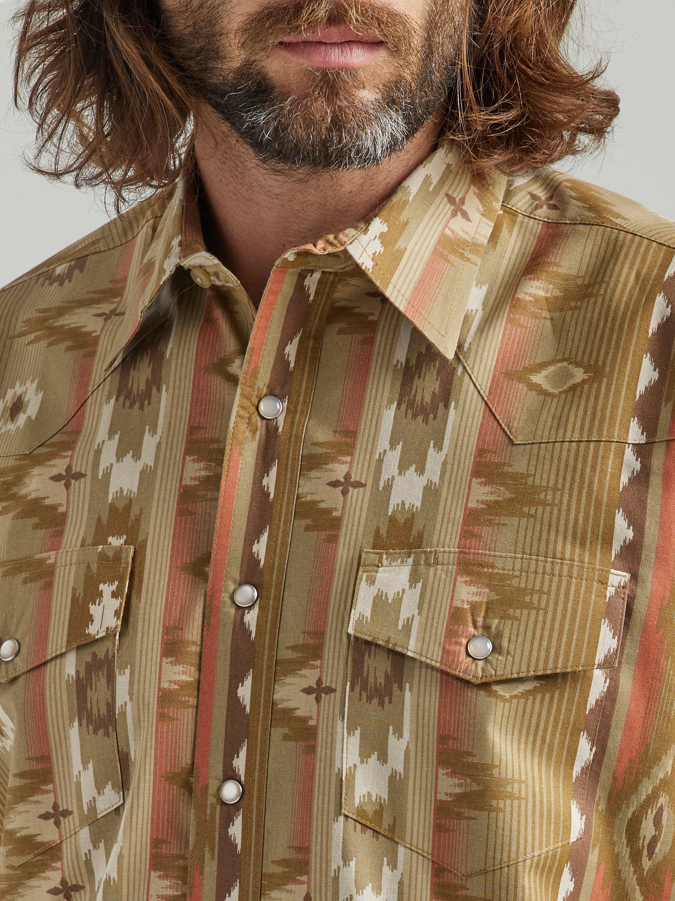 Wrangler Men's Checotah Sandy Brown Printed Long Sleeve Western Snap S -  Russell's Western Wear, Inc.