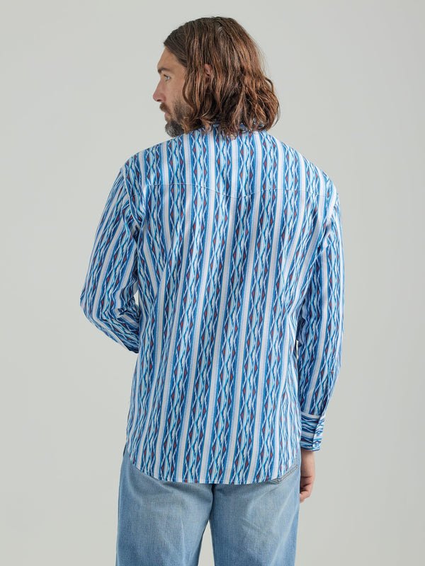 Wrangler Men's Checotah Blue Long Sleeve Western Printed Shirt 112324789