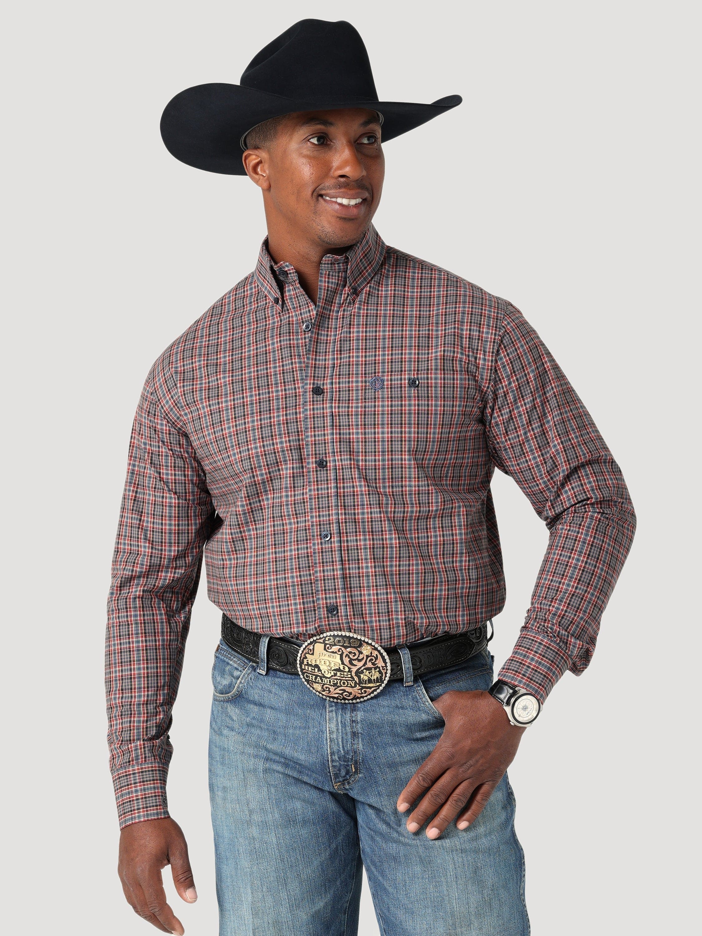 Wrangler Men's Cowboy Cut Work Shirt Long Sleeve Rigid Indigo - Saddle Rags