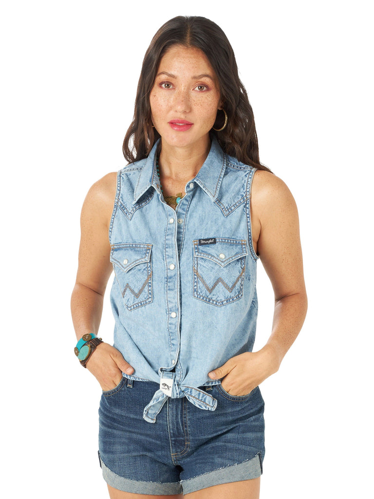 Buy Aarti Collections Stylish Sleeveless Light Blue Women's Denim Shirt at  Amazon.in