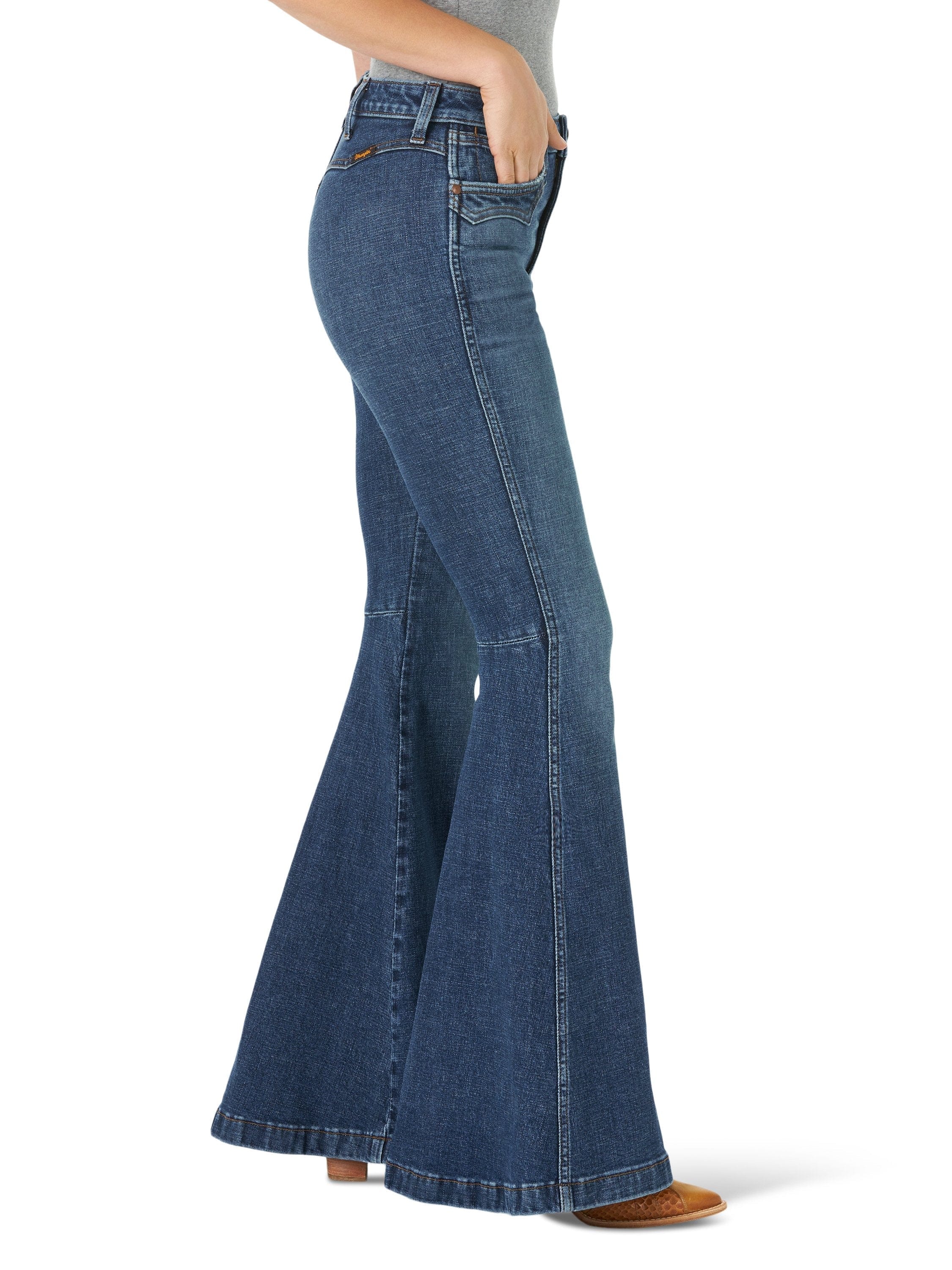Mid Blue High Waisted Flare Jeans, Womens Jeans